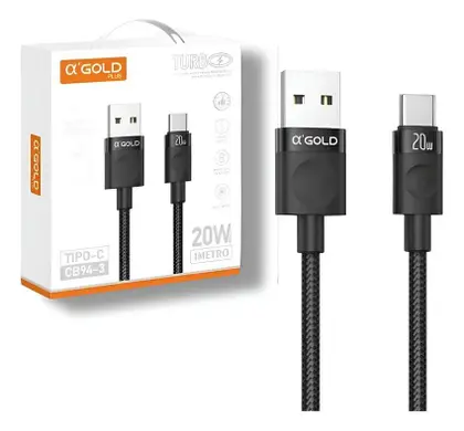 Cabo USB Tipo-C 20W Turbo α'GOLD PLUS CB94-2 — 1 metro